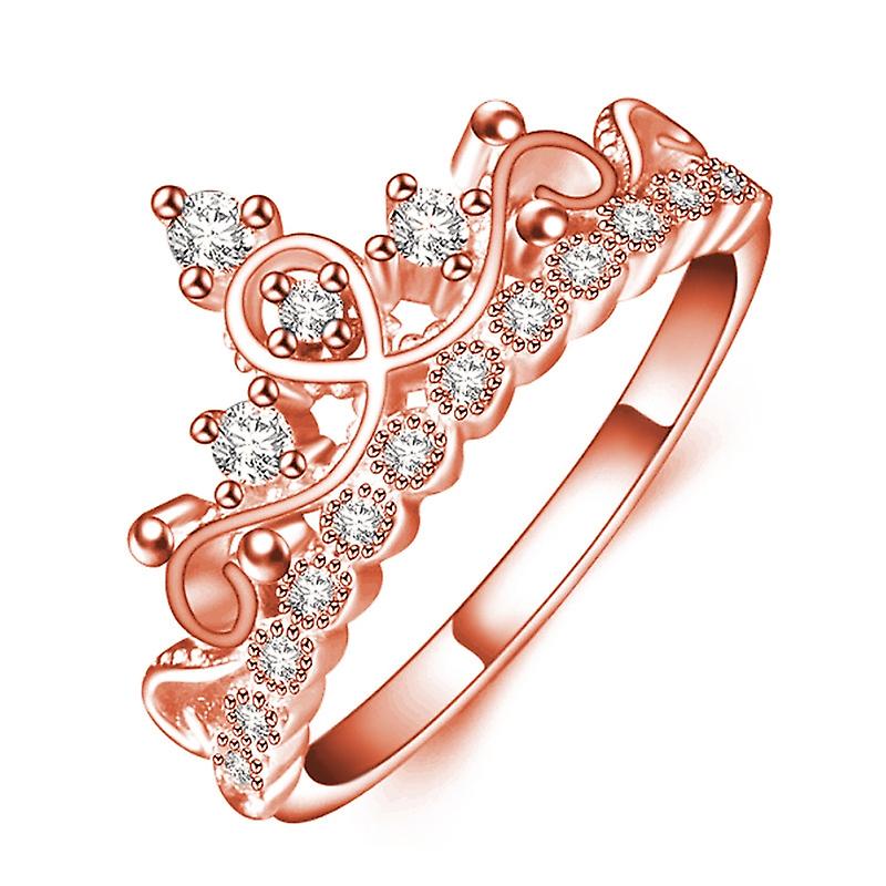 Crown-shaped Rose Gold Plated Zircon Ring, US Size: 5