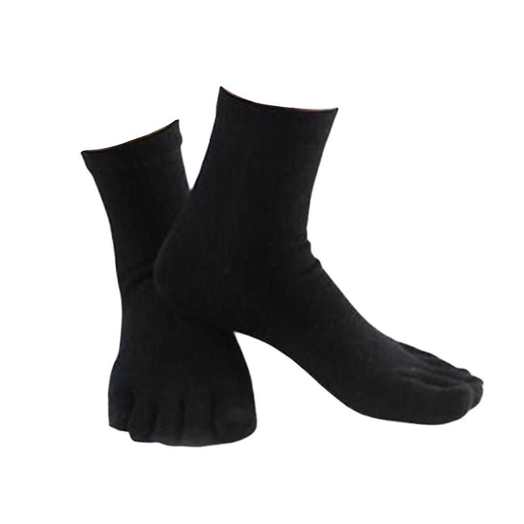 1Pair Comfy Five Toe Socks Cotton High Crew Sock Athletic Solid Socks Black
