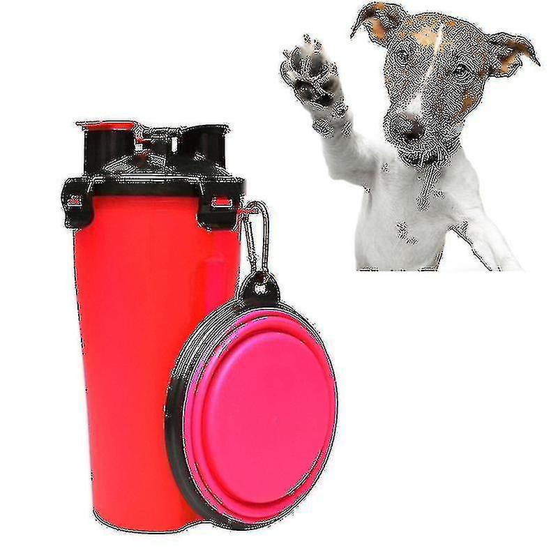 Pet Outdoor Portable Dual-use Water And Food Cup With A Folding Bowl (red)