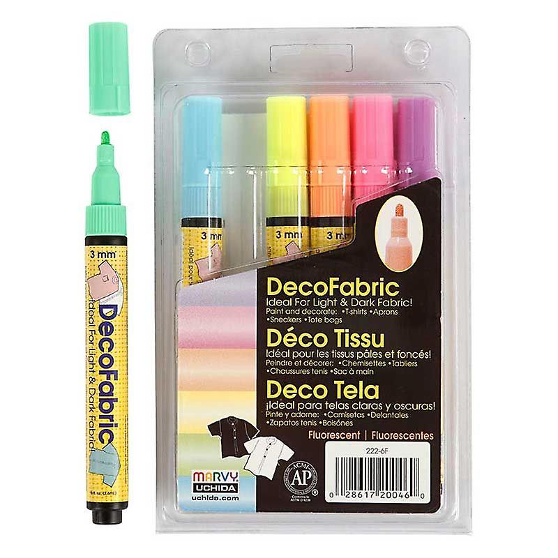 6 Glitter Deco fluorescent textile markers - 3 mm