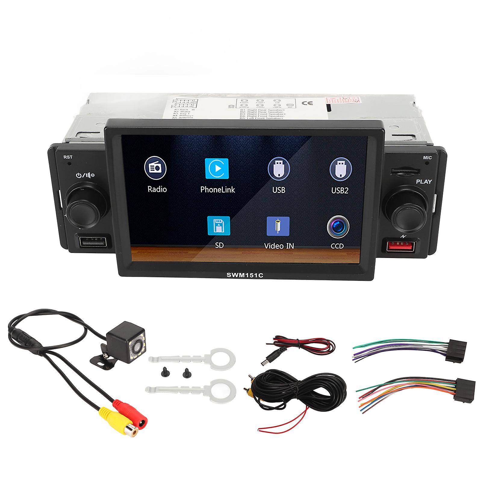 Single Din Car Stereo 5in Touchscreen Bluetooth 5.1, MP5 Player with Backup Camera Mirrorlink Support, Hands Free Calling