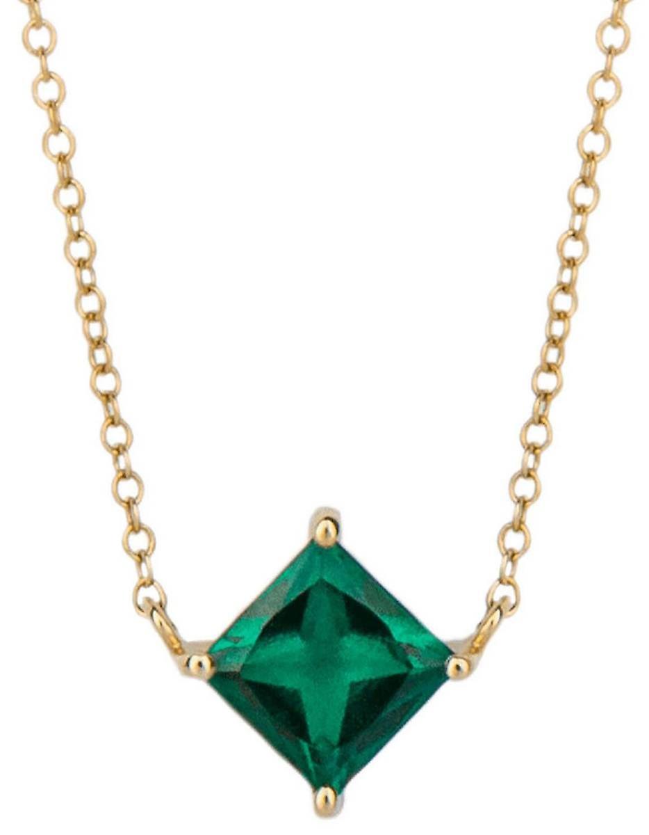 Elements Gold Princess Cut Created Emerald Necklace - Gold/Green