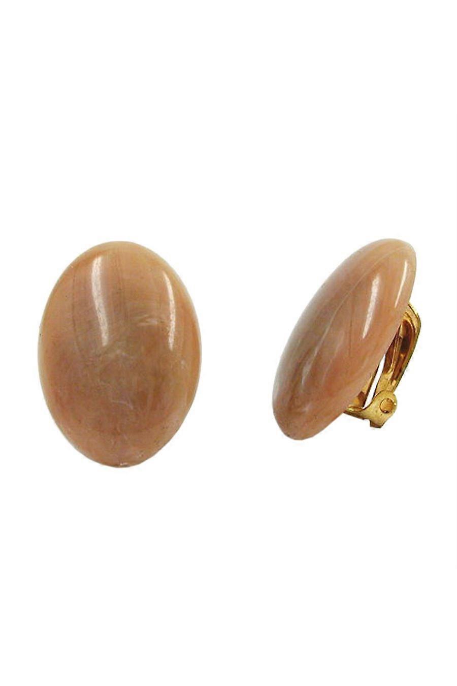 Clip-on Earring Oval Light Brown Marbled - Gl01156