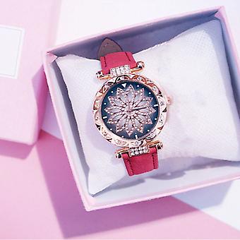Saker Certifierad® Stjärnklart Sky Watch Ladies - Lyx Anologue Quartz Movement for Women Red