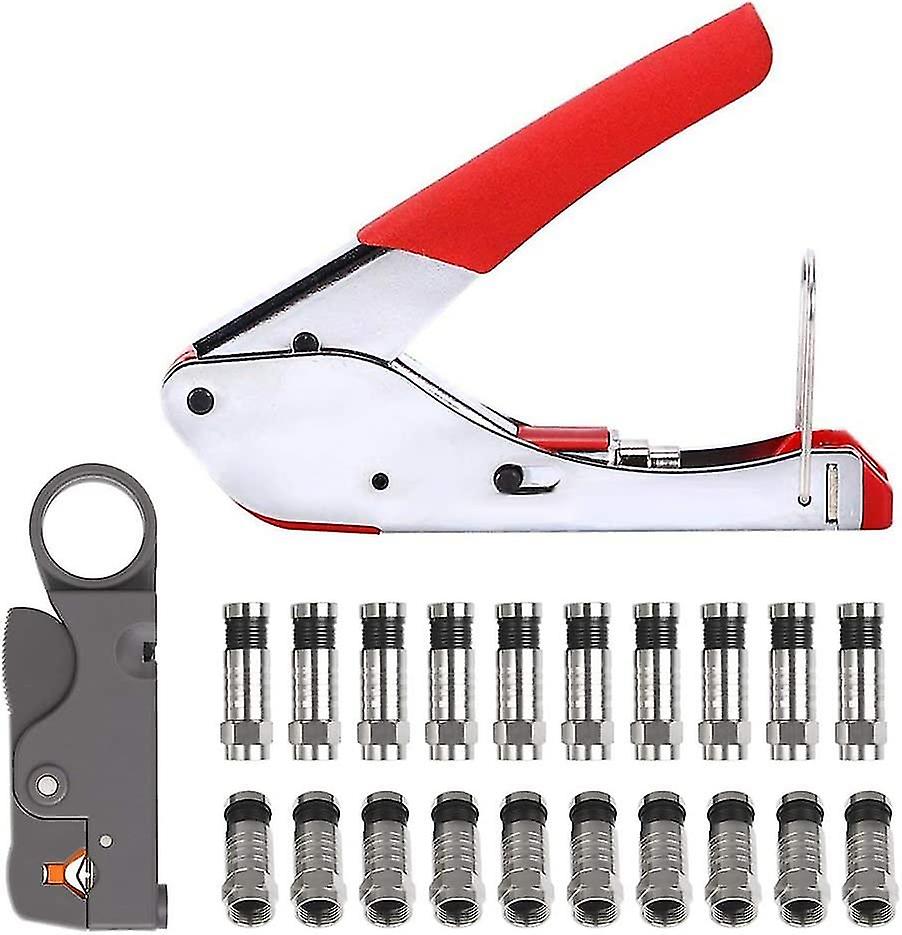 Coax Cable Crimper Tool Kit With Adjustable Double-blade Wire Stripper Tool