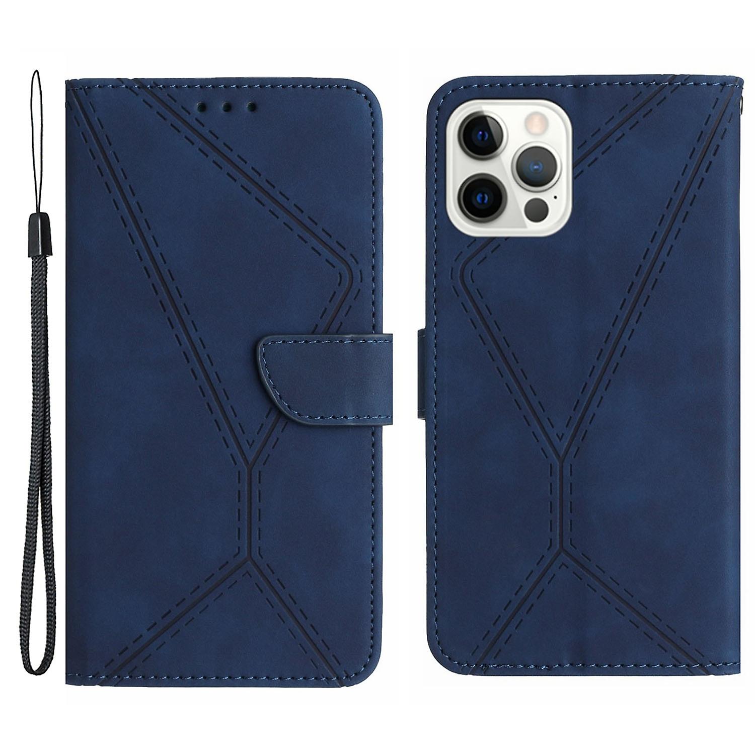 HT05 For iPhone 16 Pro Case Leather Phone Cover Card Slots Stand Feature - Blue