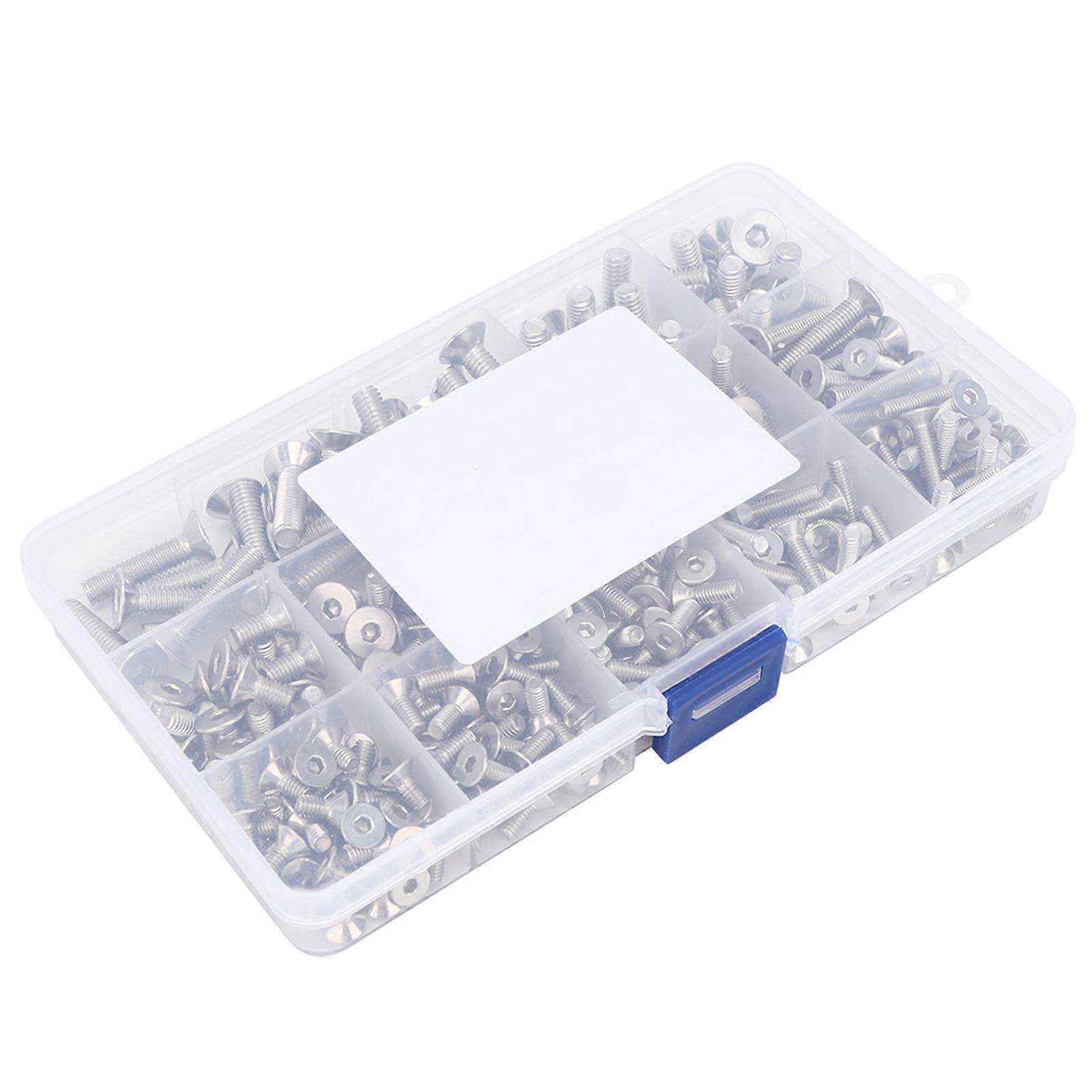 260Pcs Flat Screw Set M4/M5/M6 Hex Socket Stainless Steel 304 for Electronics Industry