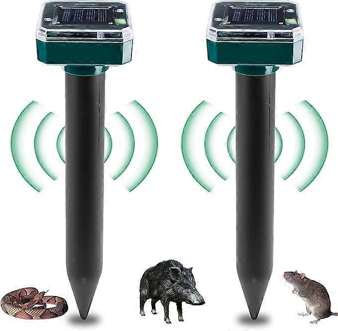 4 Pack Solar Ultrasonic Mole and Vole Repeller IP65 for Garden and Lawn (2) Green