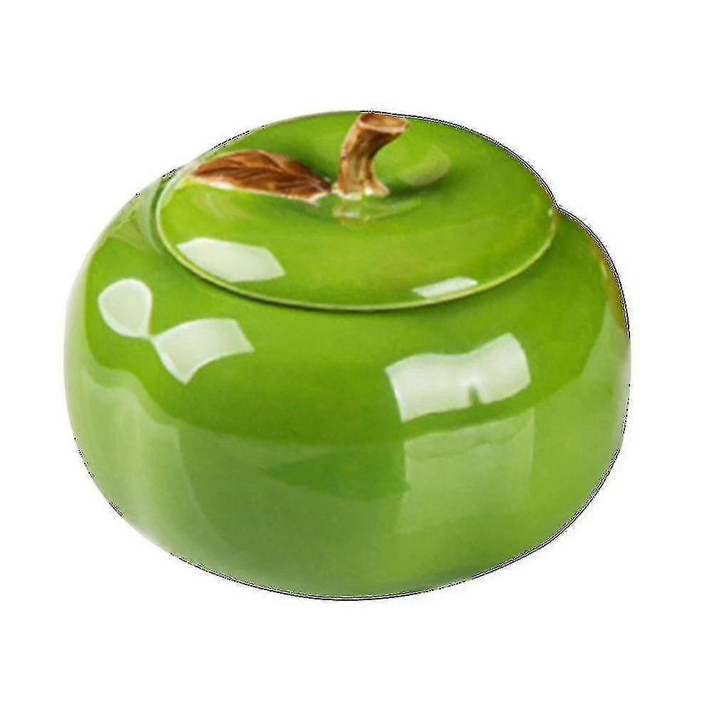 1pc Indoor Use Desktop Ashtray Fruit Shaped Lid Ashtray Ceramic Ashtray (green)