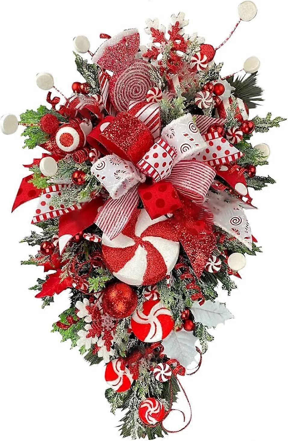 Christmas Candy Cane Wreath for Front Door Red White Candy Cane Wreath Teardrop Christmas Stairway Decorations Christmas Wreath Christmas Ball Onrname