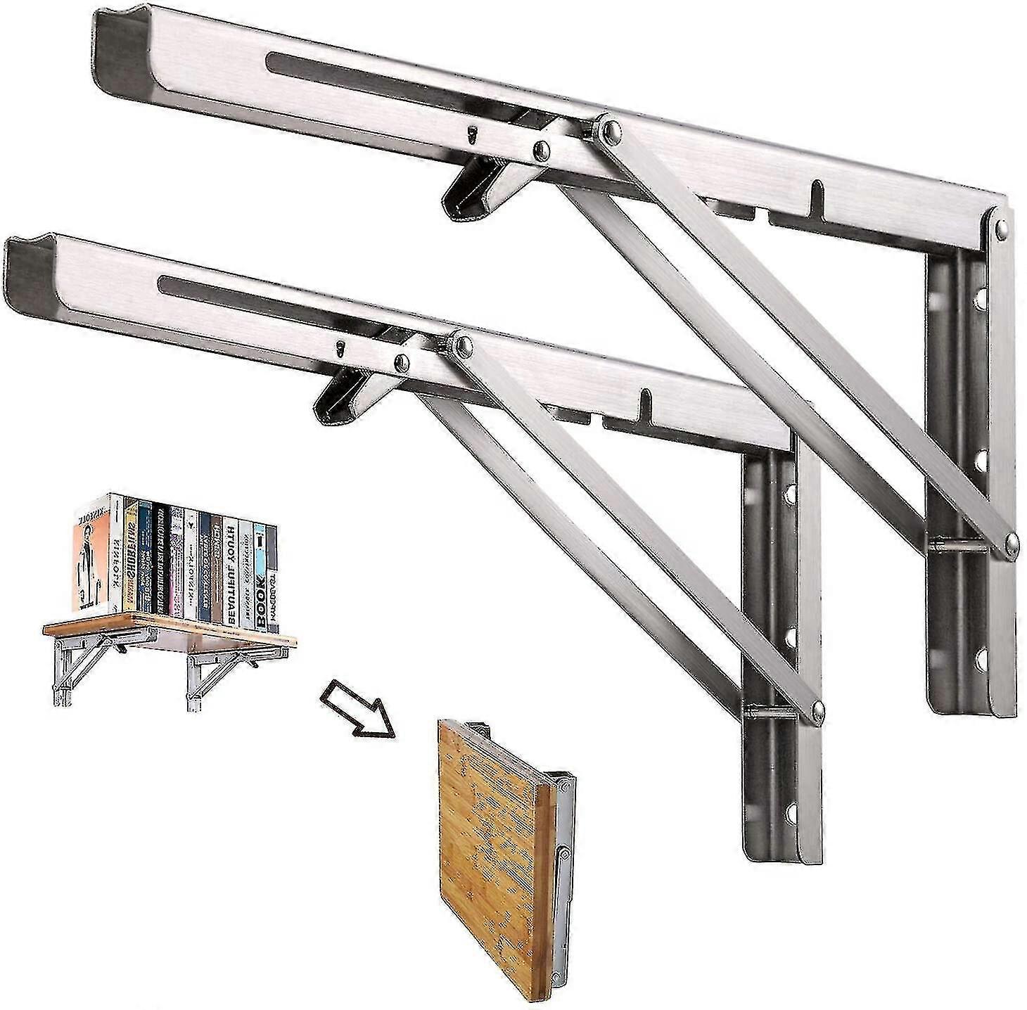 2 Pieces Of 200mm Folding Wall Shelf, Garage Shelf Support Frame, Stainless Steel Folding Workbench Support Frame (excluding Wood Planks)