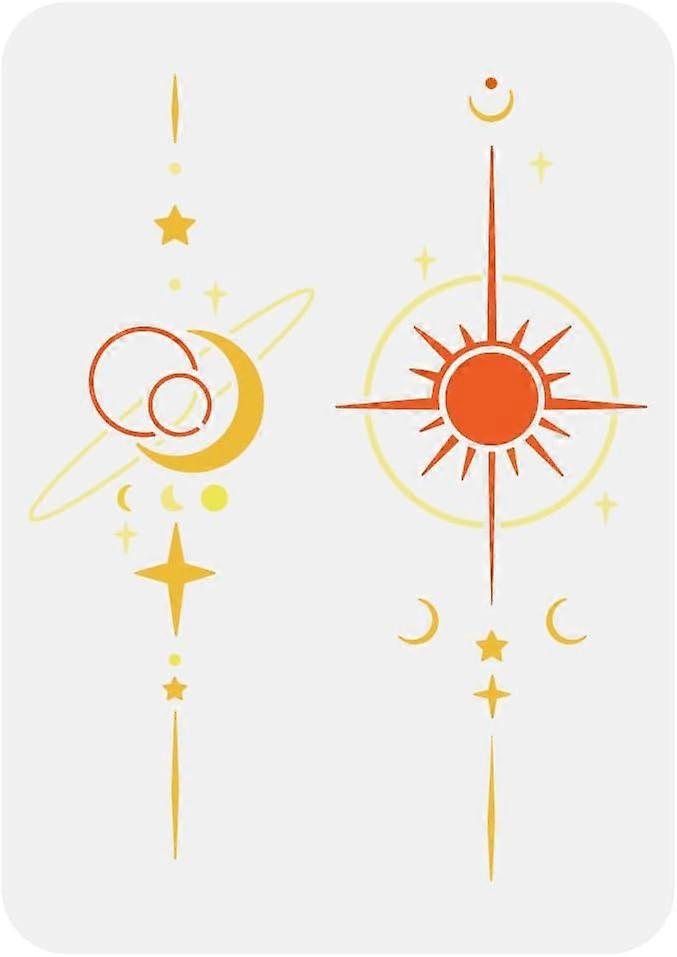 Sun Moon Star Painting Stencil 8.3x11.7" Reusable Mysterious Geometry Sun Moon Pattern Drawing Template DIY Solar Eclipse Moon Phase Stencil for Paint
