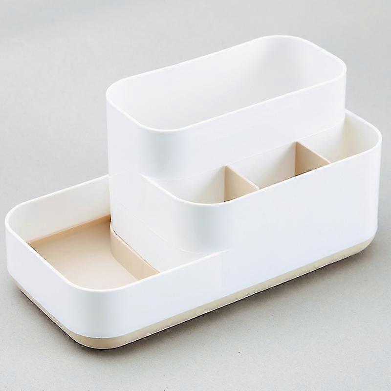 Multifunction Storage Box With Sub Grid Cosmetic Organizer (beige)