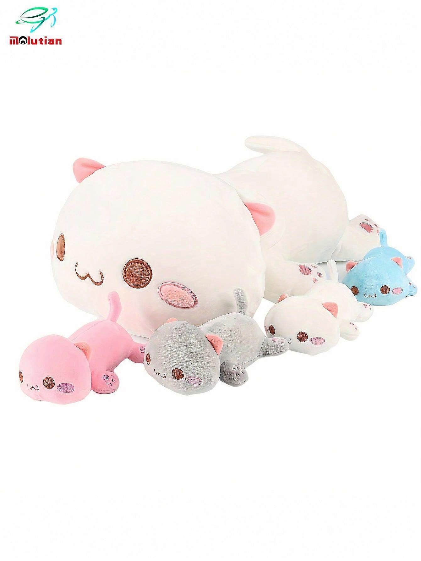 46.5 سم / 18.3 بوصة لطيف الكذب القط أفخم مجموعة اللعب الأم القط مع 4 قطط صغيرة في بطن القط الأم سوبر 5 قطع لينة الكرتون لعبة الهدايا هدية عيد ميلاد