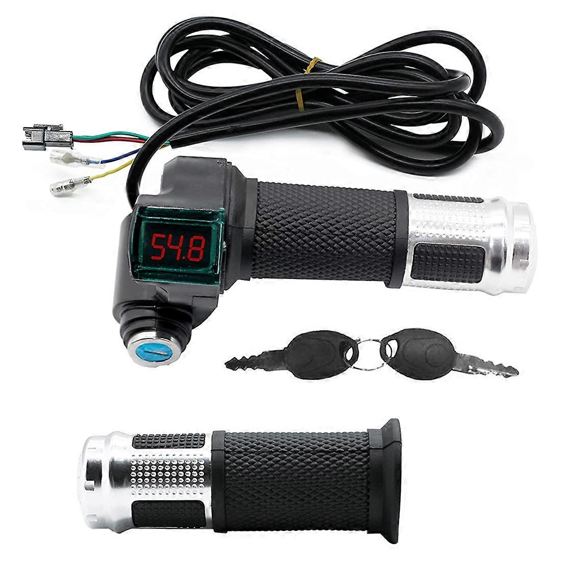 1Pair Electric Bicycle Throttle Grip with LCD Battery Voltage Display Key Knock, Universal Electric