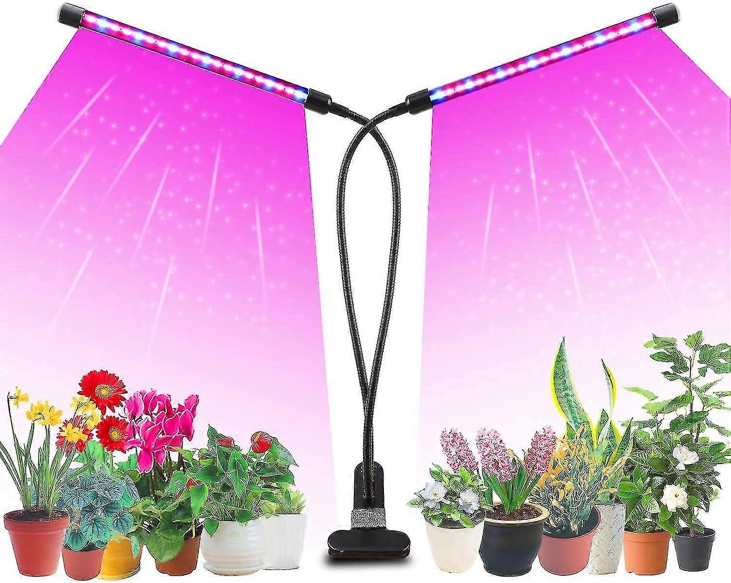 Led Grow Light pour plantes d’intérieur, Dual Head 40 Led 10 Dimmable Levels Timing Function 3/9/12h, Full Spectrum Plant Grow Lamp For Seedling, 3 Switch Mo