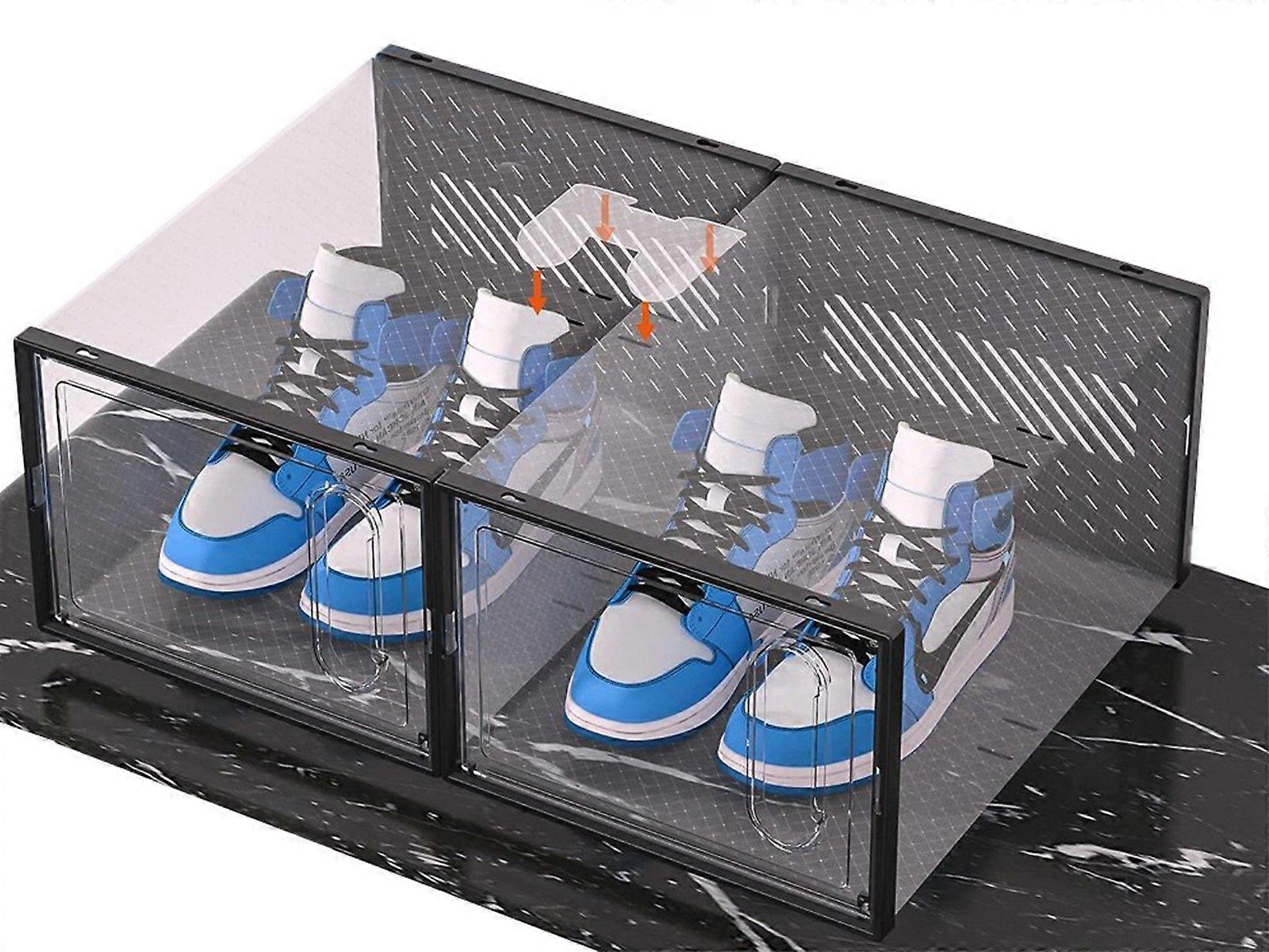 4Pcs Stackable Clear Shoe Boxes with Magnetic Door Sneaker Storage Box - Black