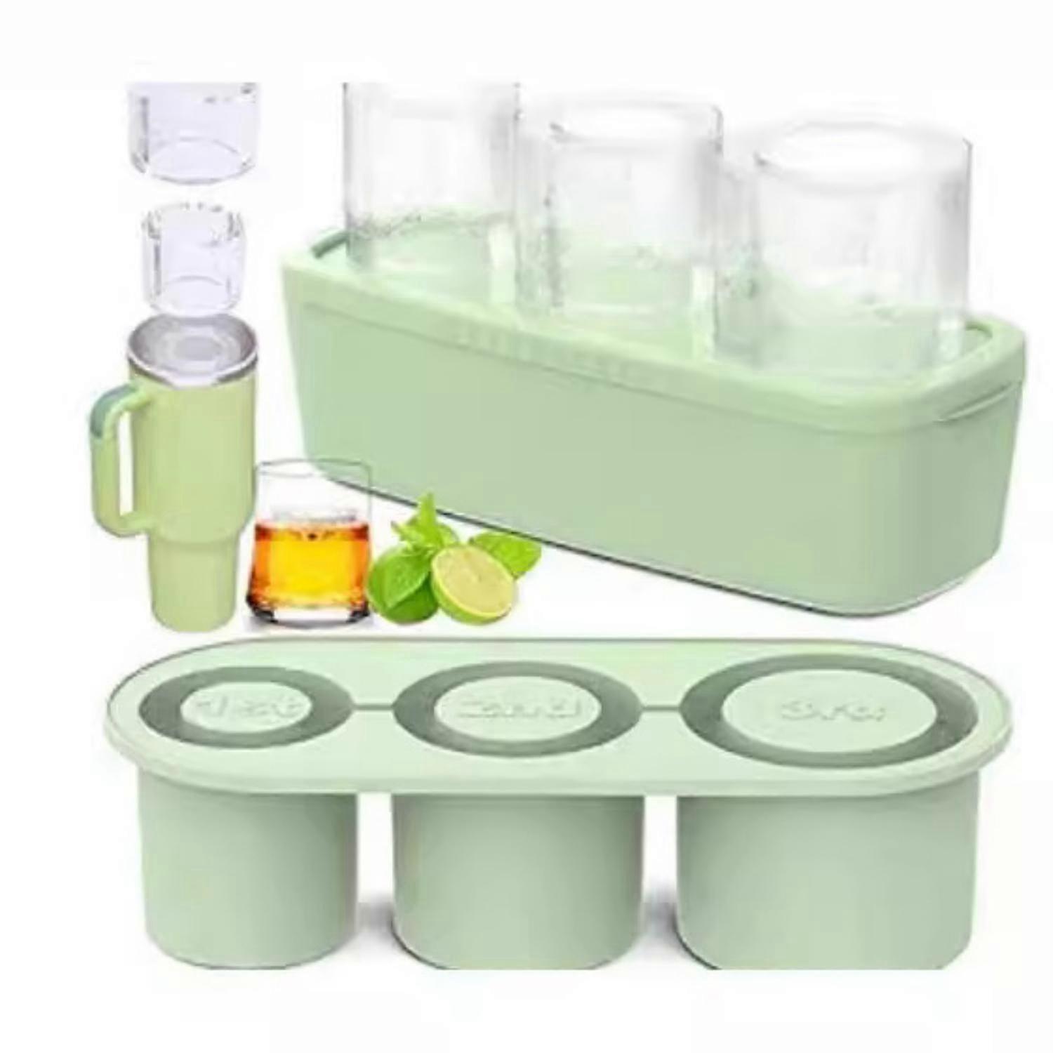 Ice Cube Tray for 40Oz Tumbler, 3 Pcs Silicone Hollow Cylinder Ice Mold with Lid and Bin for Freezer, Ice Drink, Juice, Whiskey, Cocktail, Compatible 