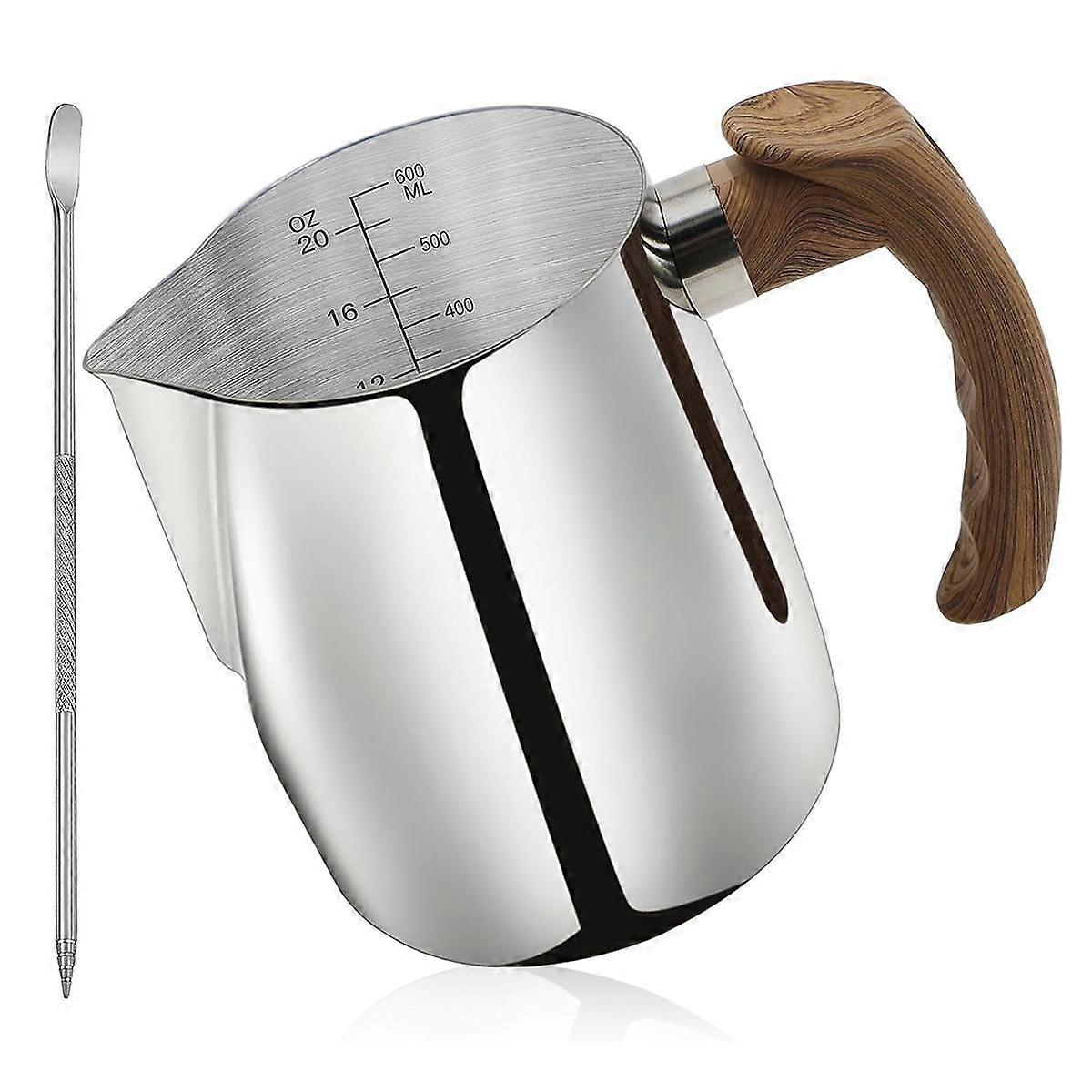 Milk Frothing Pitcher 20 OZ (600ML),Espresso Steaming Pitchers with Anti-Scald Handle, Milk Frother