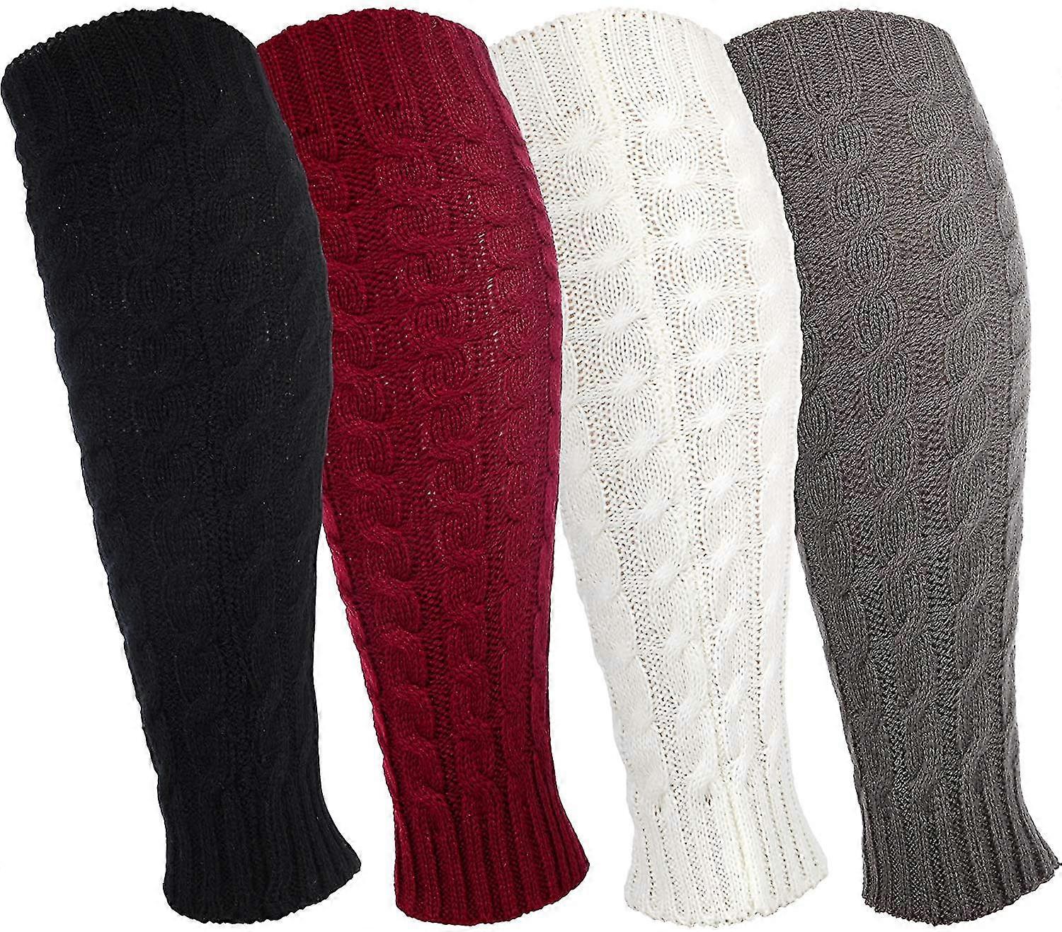 4ペアレッグウォーマーニットかぎ針編みのロングブーツソックス女性は黒を好む