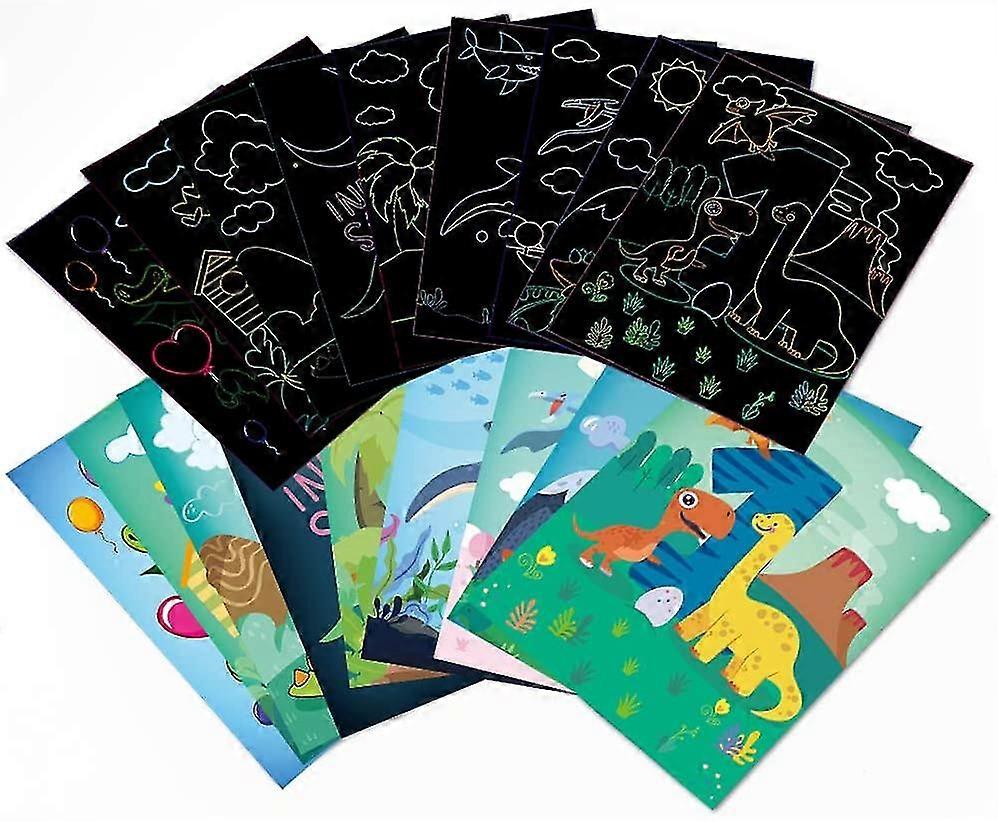 Dinosaur Scratch Artcards Set For Kids -dinosaur Scratch Paper Art Kit