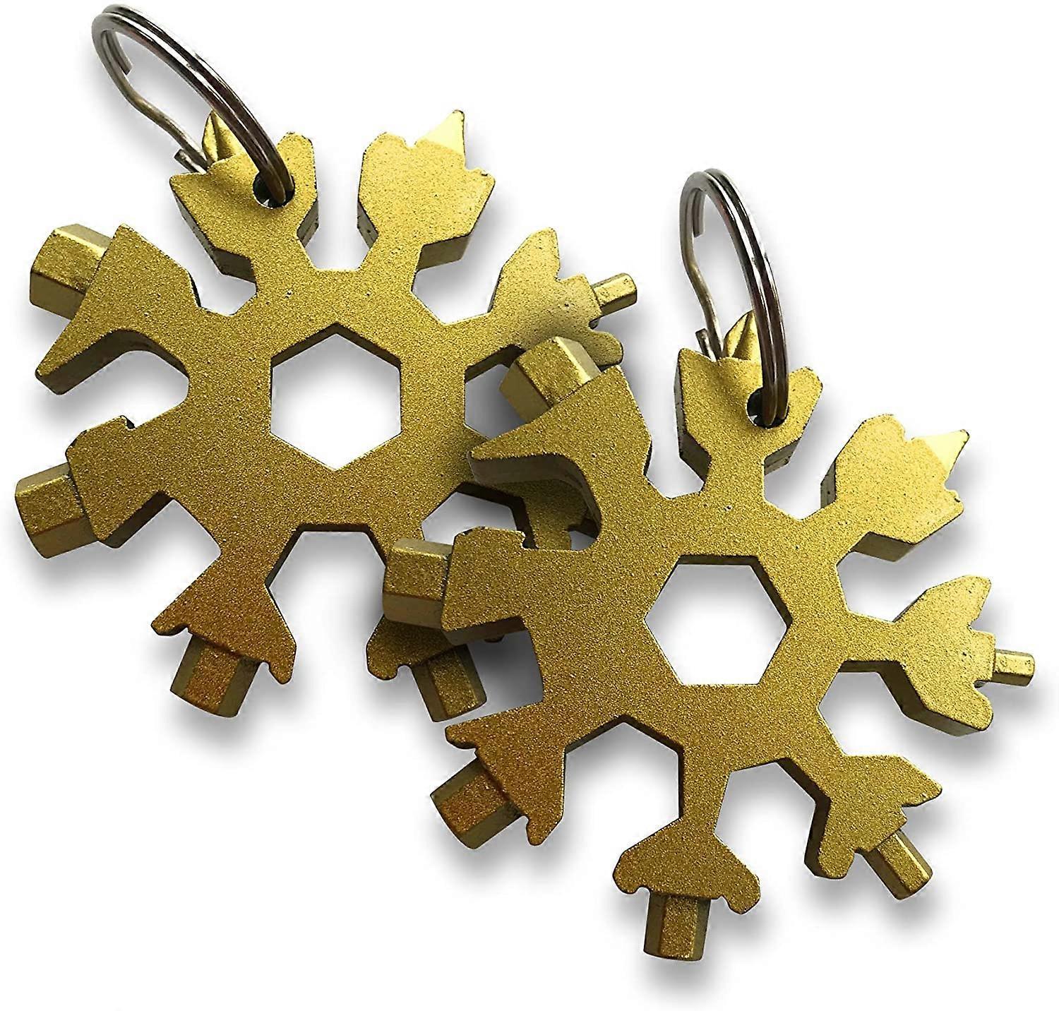 Snowflake Multi Tool (Pack of 2) - 18-in-1 Portable Stainless Steel Multitool Keychain - Flat and Phillips Screwdriver, Allen Wrench, Bottle Opener, R