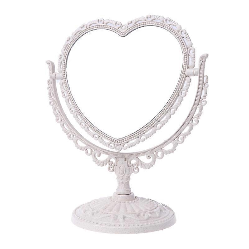 2Sides Heart-shaped Makeup Mirror Rotatable Stand Table Compact Mirror Dresser