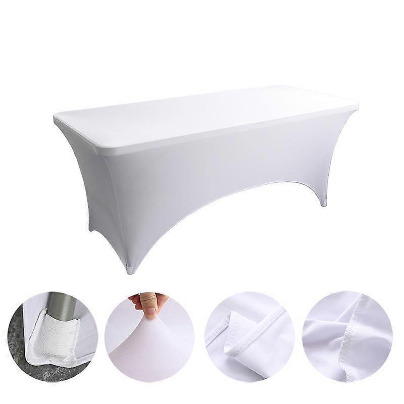 2 Packs Polyester Rectangular Fitted Tablecloths, 6ft, Stretch Elastic Spandex Table Cover, Washable Bar (White)