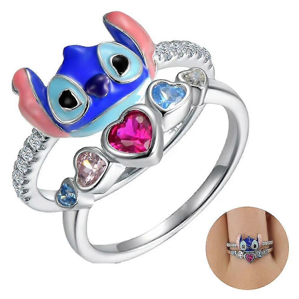Lilo & Stitch Rings Sparkling Heart Cubic Zirconia Ring Women Fashion Jewelry Gift