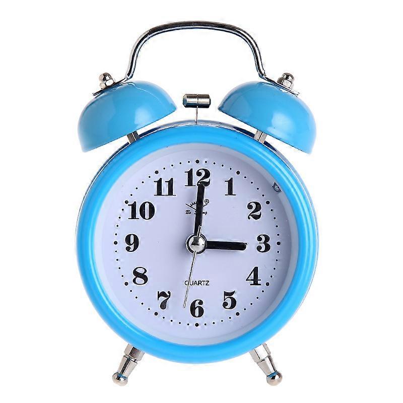 Students Seniors 3in Twin Bell Loud Alarm Clock Silent Analog Quartz Nightlight Clock Battery Operated For Heavy Sleepers Heart Round(blue)