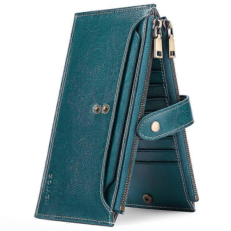 Women's Large Capacity Wallet, Oil Waxed Cowhide Leather, Vintage Card Bag, Zipper Phone Bag Multi - Card Position Multifunction Wallet