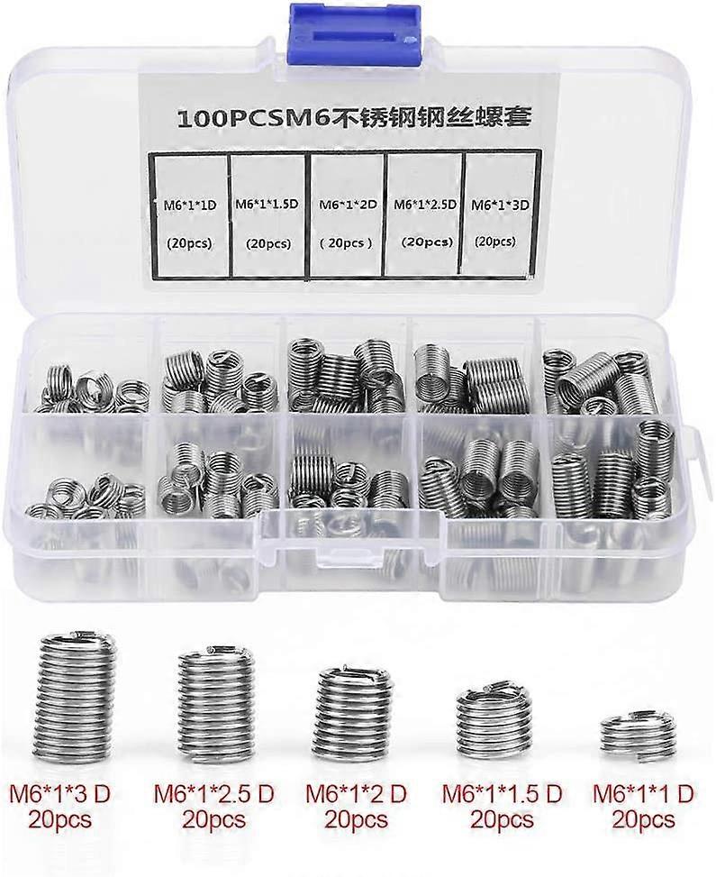 M6 Threaded Insert, 100Pcs M6 Thread Inserts Stainless Steel Spiral Thread Helical Thread Inserts