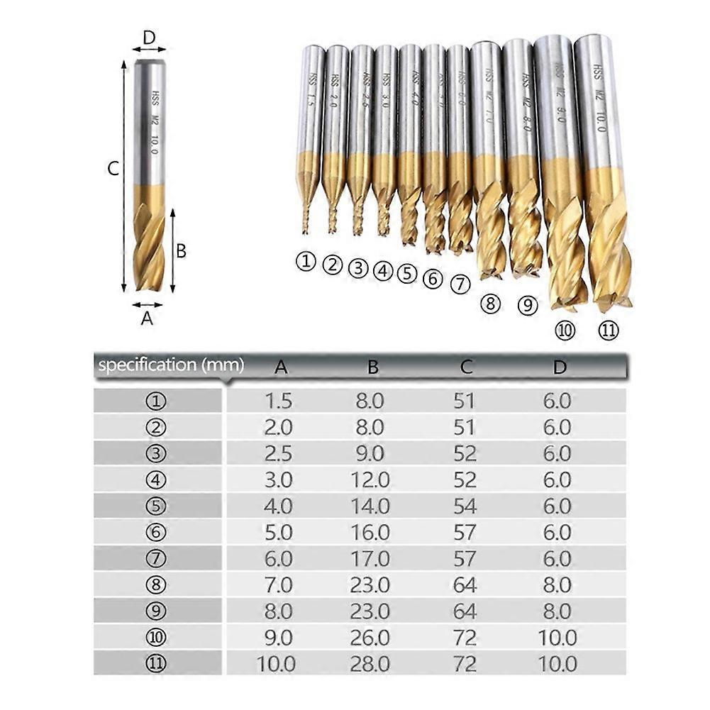Set CNC Router Bit Spiral Angle End Mill Tool 1.5-10mm 11pcs Engraving