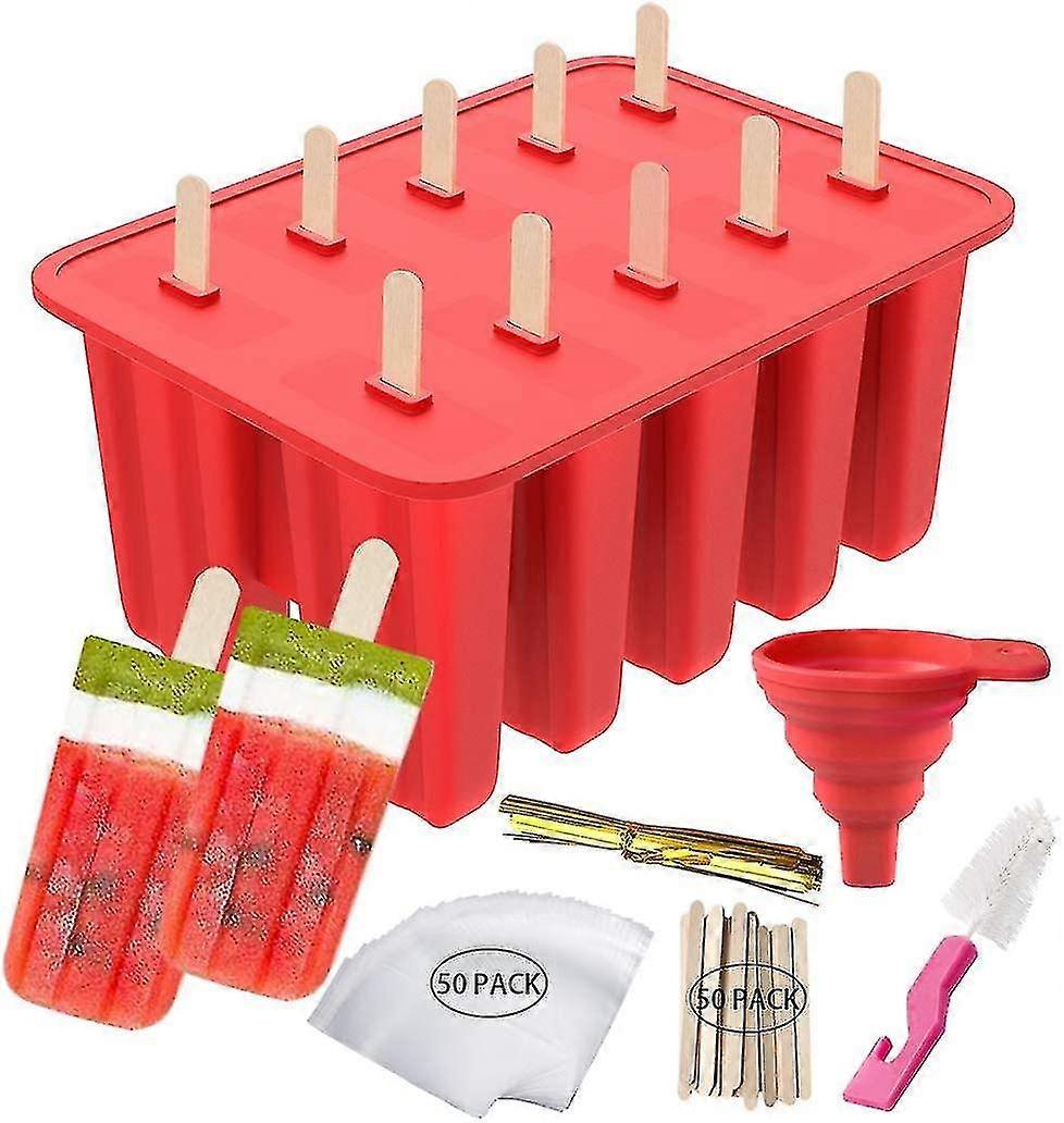 10 ovšem ovšem ovšem silikonových nanukových forem Diy Ice Cream Mold Bez bpa zmrazené nanukové zmrzlinové formy, 50 dřevěných tyčinek