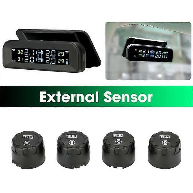 Vtopek Solar PowerCar Vehicle Sensors Tire Pressure Monitor System Automatic Brightness Control Attached to Glass Wireless with 4 s