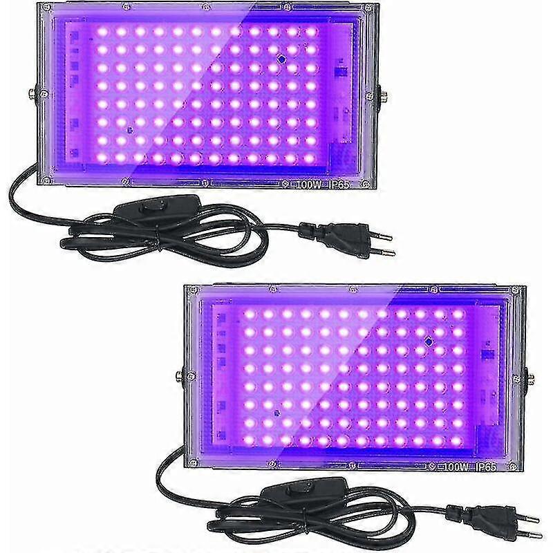 2pcs 100w uv led זרקור אור שחור ip65 עמיד למים, מנורת led אולטרה סגולה, תאורת אפקט לאקווריום, מסיבה, ציור ניאון, פוסטר ניאון