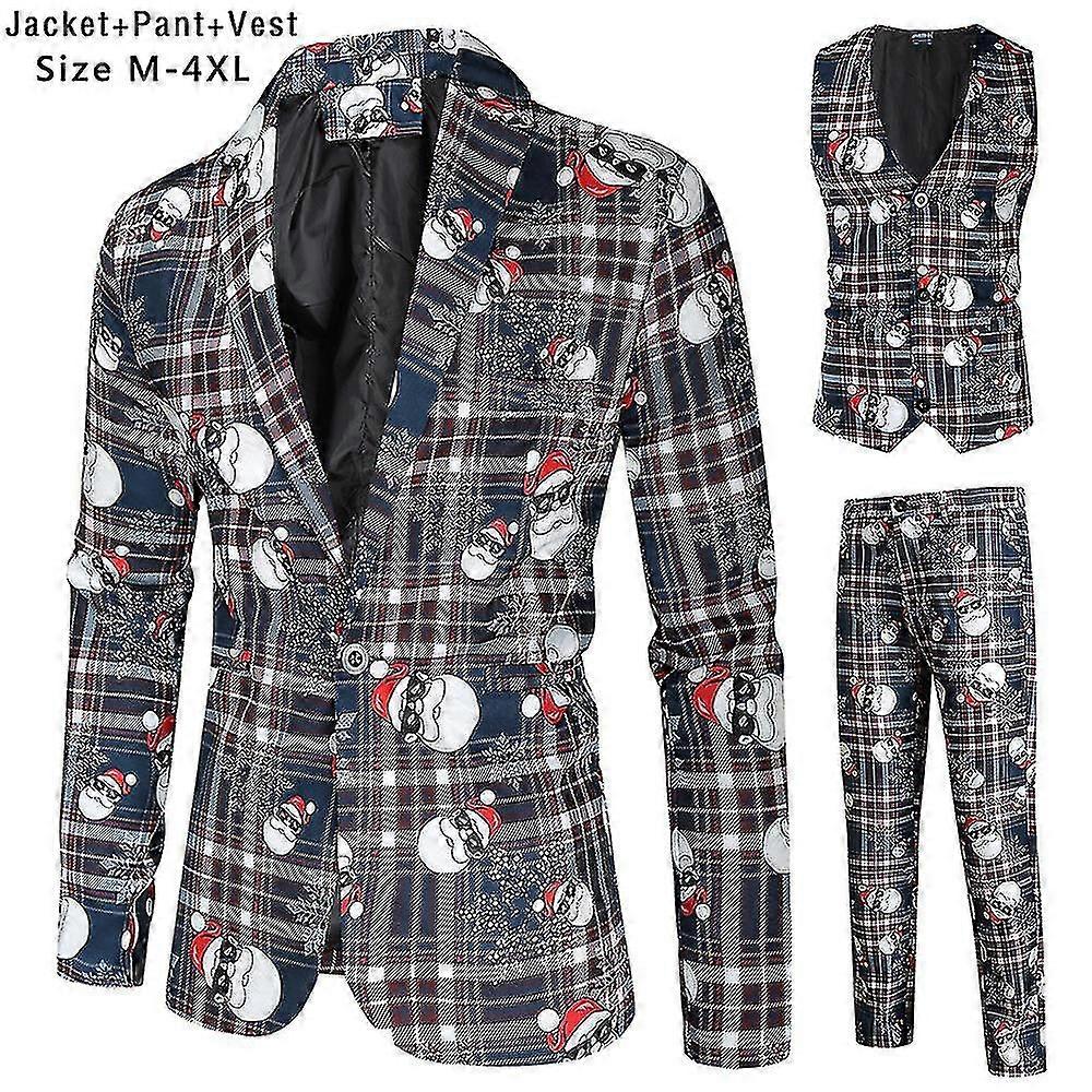 Mens חליפת חג המולד רזה 3 חלקים חליפה בלייזרים מסיבת מעיל מעיל אפוד מכנסיים מעיל מותן תחפושות חג המולד