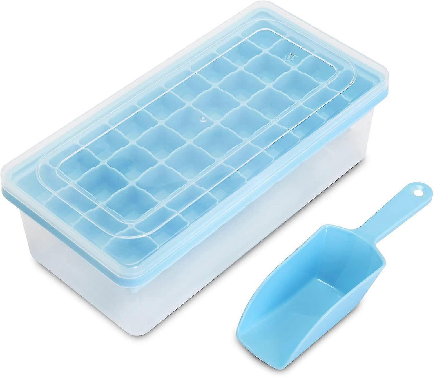 Ice Cube Tray Lid And Bin Silicone Ice Tray With Scoop 36 Gridsblue