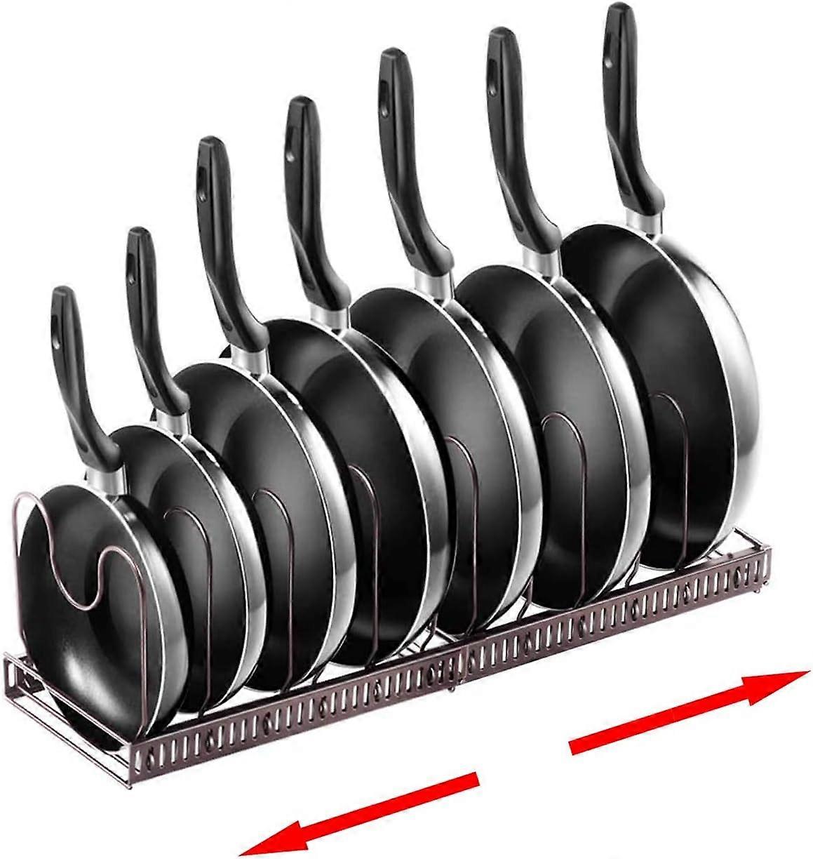 2025 Suitable Pan Organizer Rack for Cabinet, Expandable Pan Pot Lid Organizer Rack with 7 Adjustable
