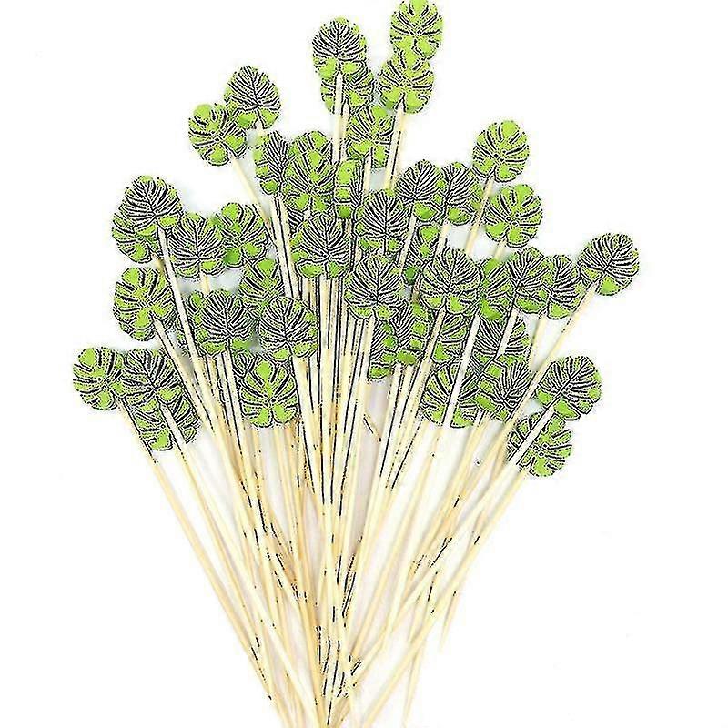 200pc Bamboo Pick Buffet Tropical Leaves Cupcake Fruit Compatible Withk