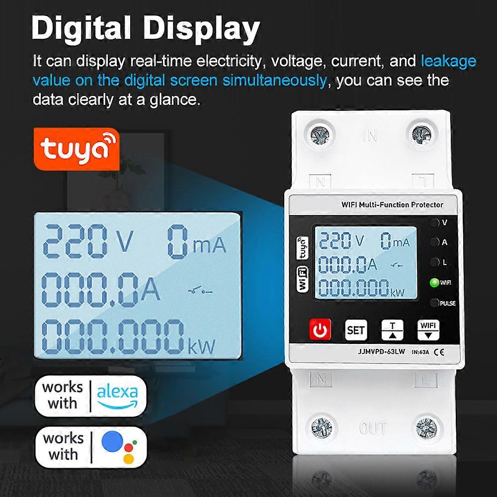 Tuya WiFi Intelligent Reclosing Protector Current Voltage Monitoring Circuit Breaker Switch Power Meter Protections APP Control