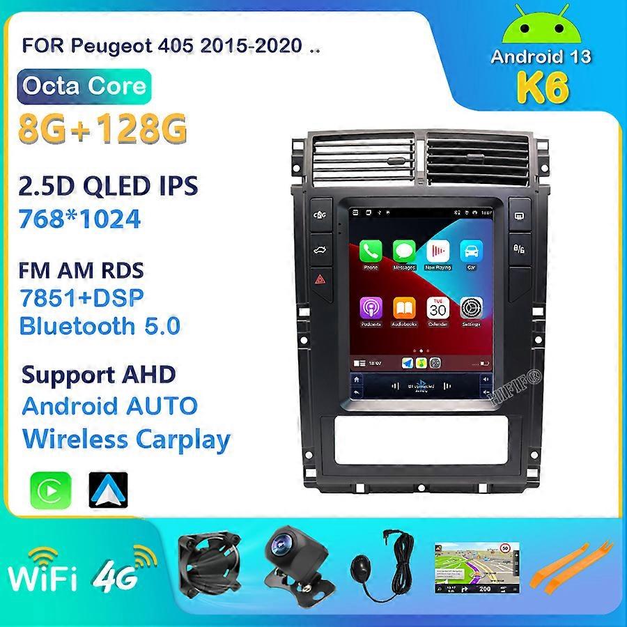 8G + 128G Android 13 écran vertical voiture multimédia vidéo radio lecteur pour Peugeot 405 2015 2016 2017 2018 GPS Navigation