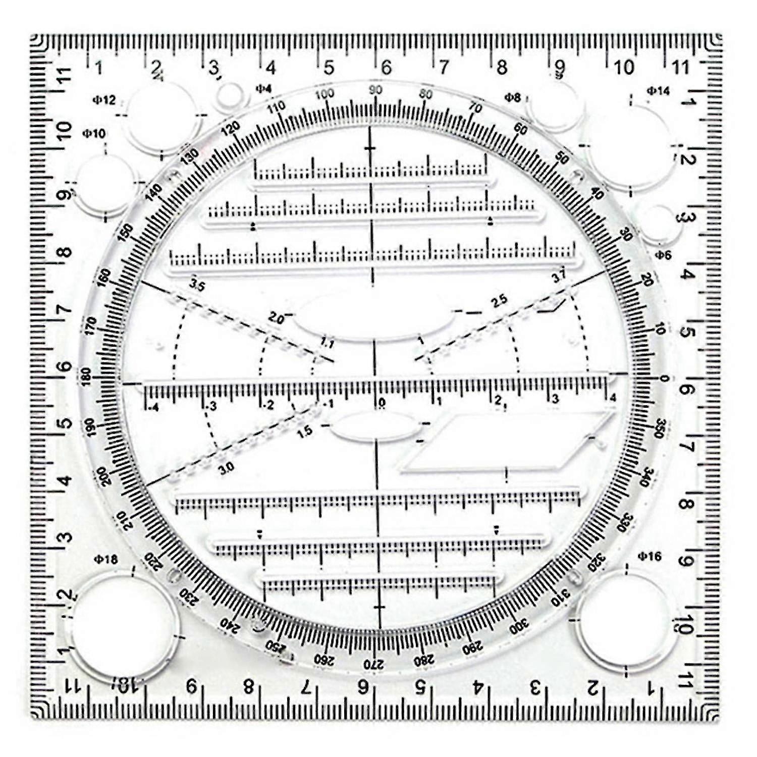 Multifunctional Drawing Template, Geometric Drawing Tool, Measuring Ruler, Rotatable