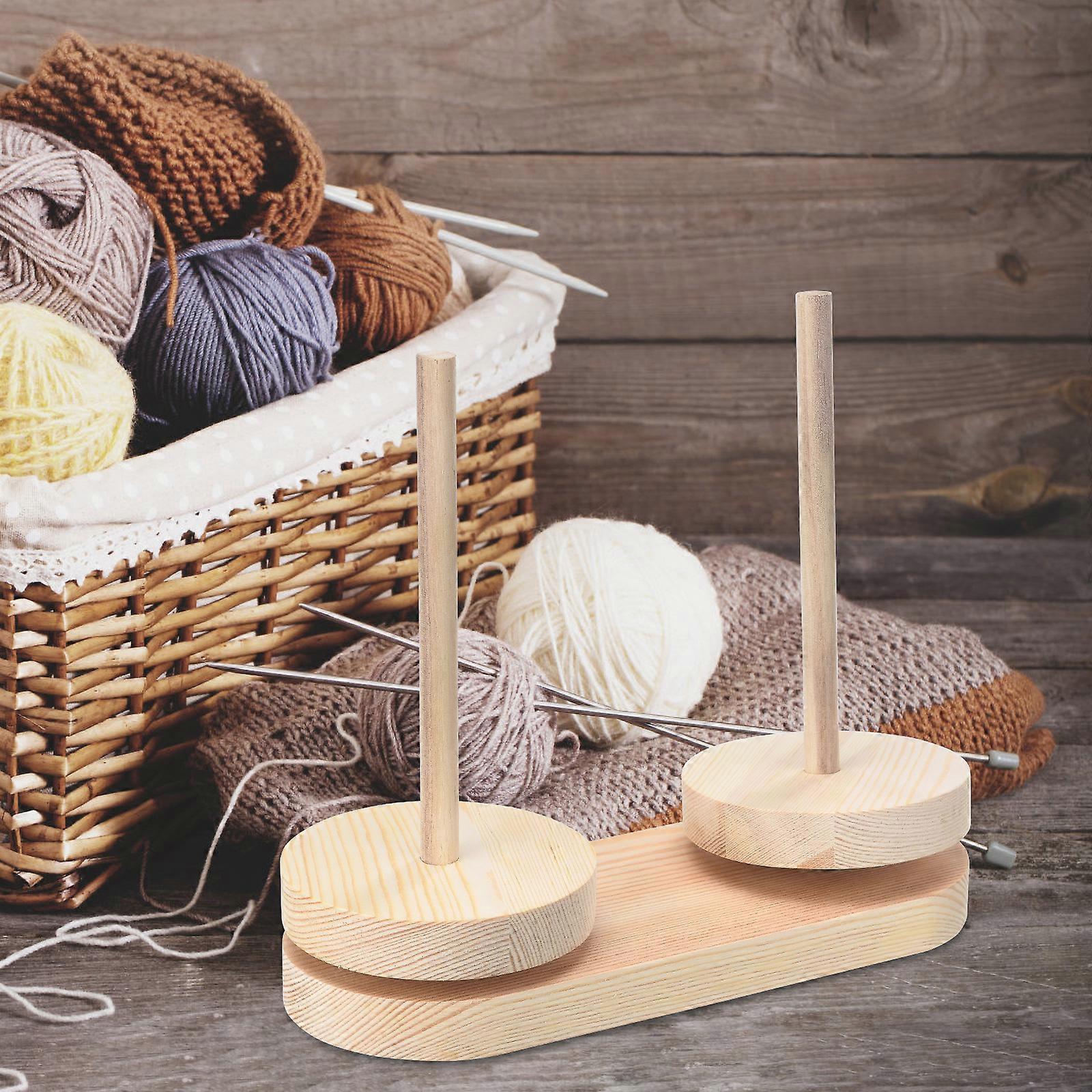 Double Yarn Ball Holder Solid Wood-Bobbin Cupcake Spindle Wooden Knitting