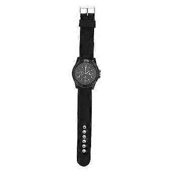 Electronic Analog Wrist Watch Round Nylon Strap Military Wristwatch (Black)