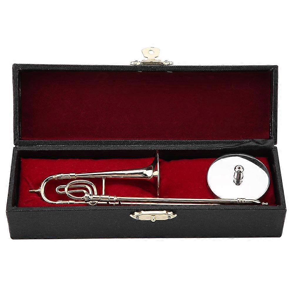 WENYI Réplique miniature de trombone avec support et boîtier Instrument plaqué or Modèle Ornements musicaux
