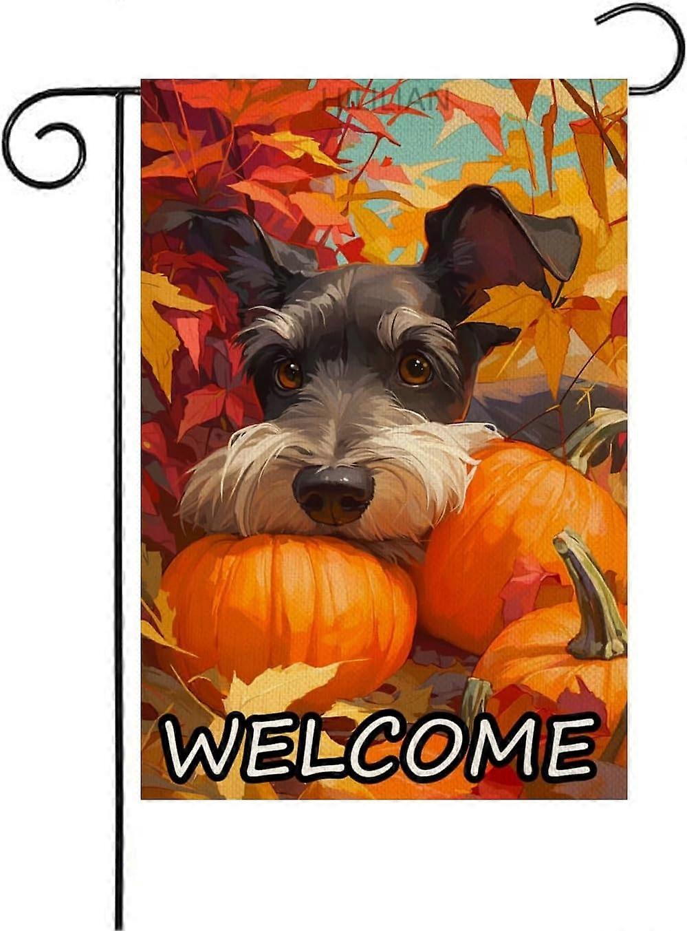 Sznaucer Welcome Fall Garden Flaga Dynie 28x40 Dwustronne, Flagi ogrodowe z płótna (4708)