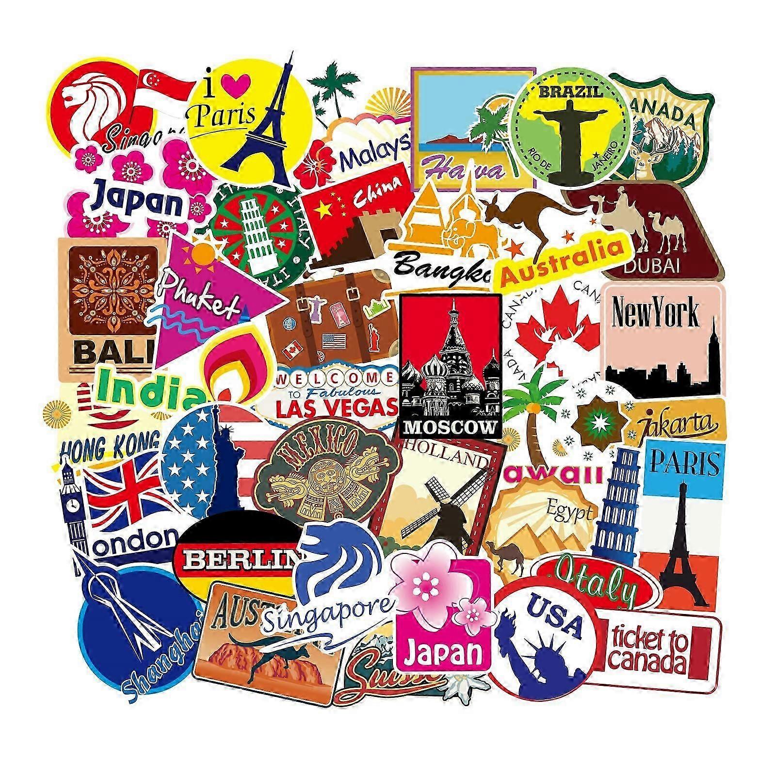 100pcs International Famous Building Stickers, Destinations Multicolor