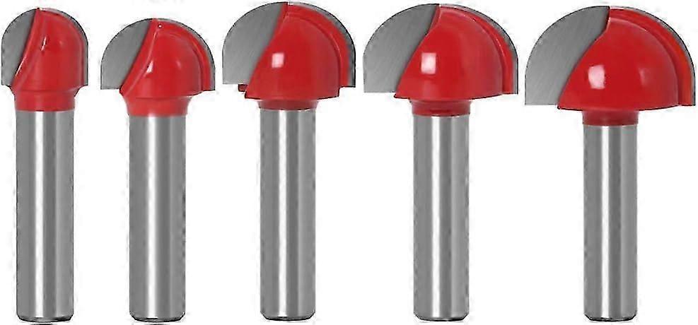 8mm Shank Round Nose Cove Core Box Router Bit, Round Groove Router Bit Cutter for Woodworkingred5Pcs