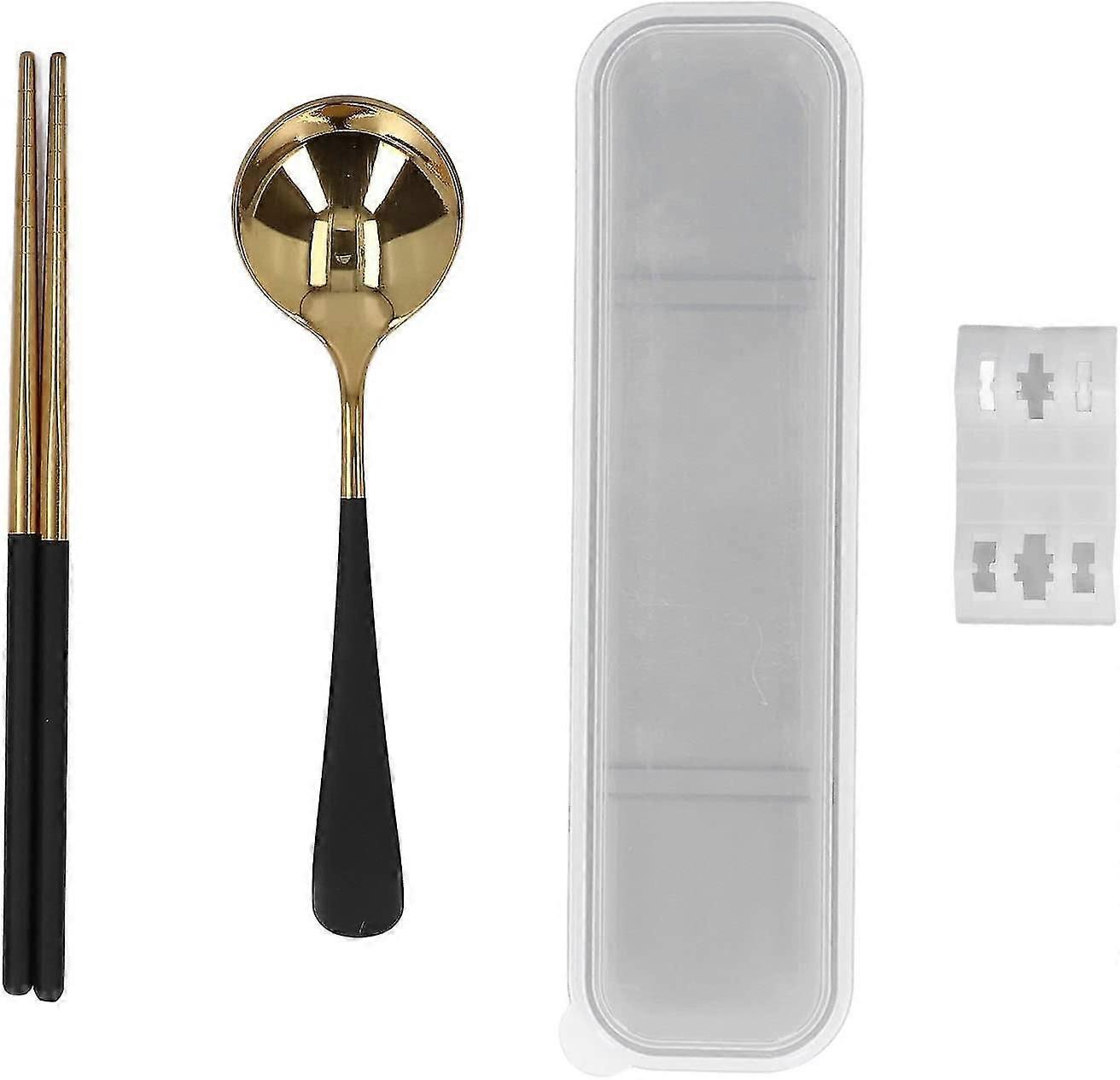 Travel Utensils Set, Portable Tableware Set With Case Chopsticks Spoon Bracket Reusable Cutlery Set For Barbecue Hiking Picnic Camping(black Gol